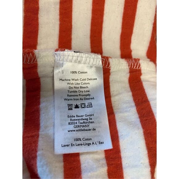 Eddie Bauer Womens Red / White Striped Pullover hooded shirt Rounded Hems Medium - Picture 4 of 4